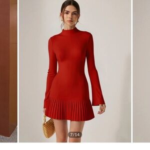 Commense Scarlet Midi Dress with Pleated Hem